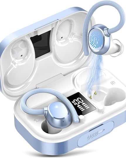 KT1 Wireless Earbuds V5.3 Bluetooth Earbuds 120Hrs Playtime, 4.7g Mini Size Painless Wear, IPX7 Waterproof, Deep Bass 2.0, Over-Ear Ear Buds Wireless Bluetooth Headphones for Sport Running (Blue)