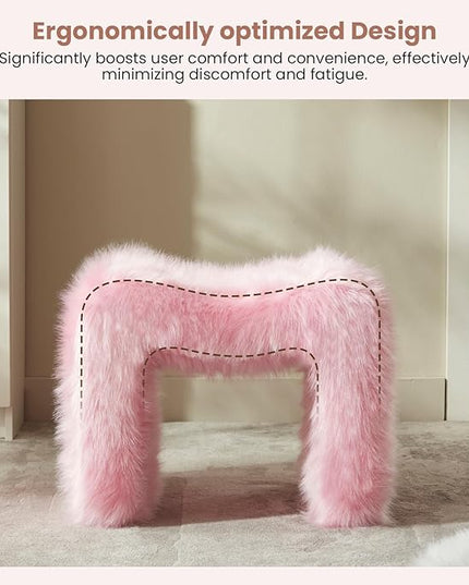 Vanity Stool Chair Small Footstool Ottoman Faux Fur Seating Backless Modern Foot Rest Ottoman Furry for Makeup Room Living Room Bedroom Entryway,Pink (Single 1)