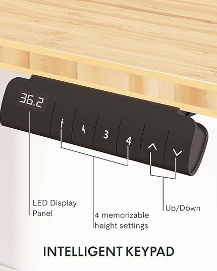 FlexiSpot E6 Bamboo 3-Stage Dual Motor Electric Standing Desk 48 x 24 Sit Stand Up Desk, Holds 220 lbs, Adjustable Height w/ Memory Presets, Solid Bamboo Desktop & White Frame, Ships in 2 Boxes