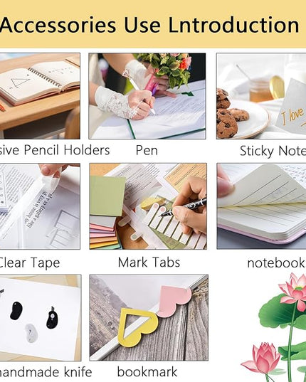 Office Supplies,Desk Accessories,with Stapler, Tape Dispenser,Desk Organizer,Folding Phone Holder,Pen,Journal Notebook,Scissor,Staple Remover,Staples,Clear Tape,Sticky Notes,Paper Clips,Bookmark,Ect