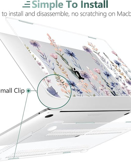 DONGKE Compatible with MacBook Pro 13 inch Case 2024 2023-2020 Release A2338 M2/M1 A2251 A2289 with Retina Display & Touch ID, Plastic Hard Shell & Keyboard Cover & Screen Film - Painting Floral