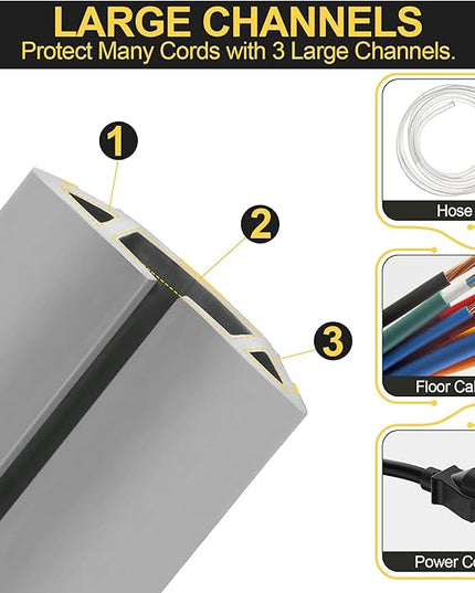 MYFAMIREA 10FT Floor Cord Cover Heavy Duty Cable Cover Protector 3 Channels Extension PVC Floor Wire Cover Outdoor Cord Hider Management Cord Cover for Wire on Floor for Home Office Outdoor, Grey