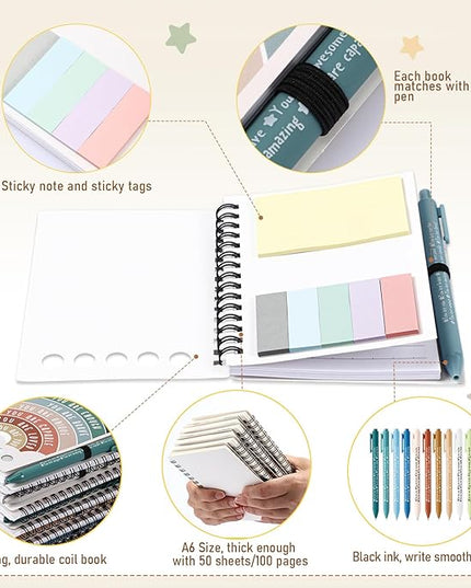 Janlaugh 100 Pcs Mental Health Gifts for Women Men Include 50 Mental Health Notebook 50 Inspirational Ballpoint Pen Self Care Notebook with Sticky Note Mood Support Boss Day Gift for Coworker Student