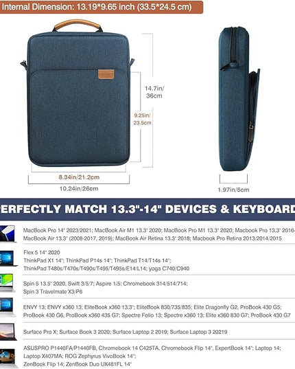 MoKo 13.3-14 Inch Laptop Sleeve Bag Fits MacBook Pro 13" M2 2022/Pro M1 Pro/M1 Max 14.2 2021, MacBook Air 13.6" M2 2022, Tab S8 Ultra 14.6", Handle Carrying Case with Shoulder Strap, Indigo