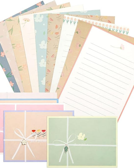 KSIWRE 48 PCS Stationery Paper and Envelopes Set,Cute Floral Stationary Set for Writing Letters,Double Sided Printing,Letter Writing Kit
