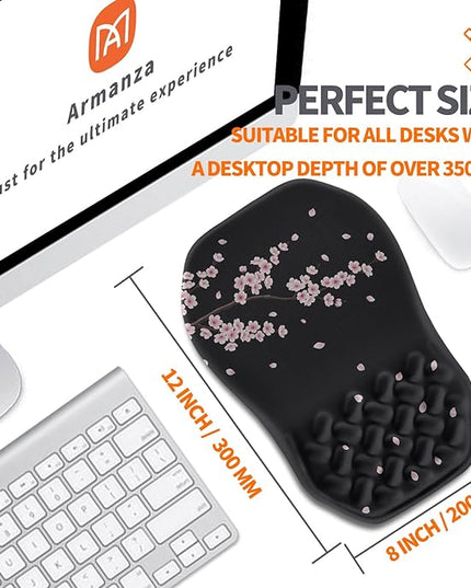 Ergonomic Slope Mouse Pad Wrist Support, Wrist Rest Mousepad for Carpal Tunnel Pain Relief with Massage Bulge and Slow Rebound Memory Foam (12x8 inch, Pink Blossom)