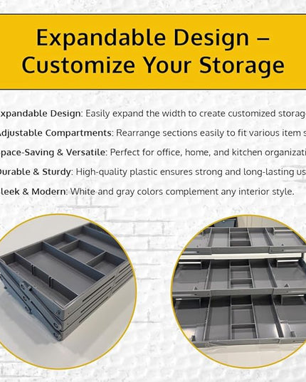 3 Tier Drawer Organizer, Multi Level Smart Drawer Organizer for Desk, Expandable Organizer for Office, Makeup, Jewelry, Kitchen, Folding Storage for Home and Office Drawers - Gray