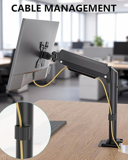 WALI Single Monitor Arm Desk Mount for 13-32 Inch Screens, Premium Gas Spring Monitor Stand with Full Motion Tilt, Swivel, Rotation, Holds up to 19.8 lbs, C-Clamp Mount for VESA 75/100mm (GSDM001S)