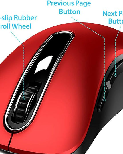 memzuoix 2.4G Wireless Mouse, 1400 DPI Mobile Optical Cordless Mouse with USB Receiver, Portable Computer Mice for Laptop, PC, Desktop, MacBook, 5 Buttons, Red