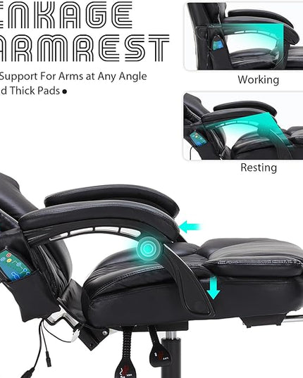 Massage Office Chair with Foot Rest 6 Points Vibration and Heat Home Office Desk Chairs for Heavy People 400lbs Reclining Managerial Chairs Ergonomic Executive Chair (Black)