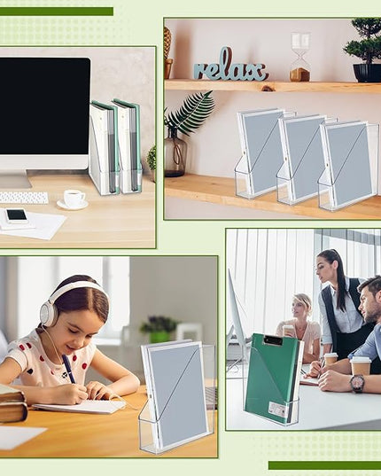 20 Pcs Clear Acrylic Magazine File Holder Plastic Desk Organizer with Handle Basics Vertical Magazine Rack Desk Folder Document Storage Organizer for Home Office School Work Study Desktop Supplies
