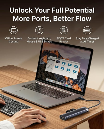 VENTION 6-in-1 USB C Docking Station for Mobile Office, 100W PD Charging Hub for MacBook Pro/Laptop, Portable Adapter with 4K HDMI, USB 3.0 Data Transfer, SD Card Reader & Aluminum Body