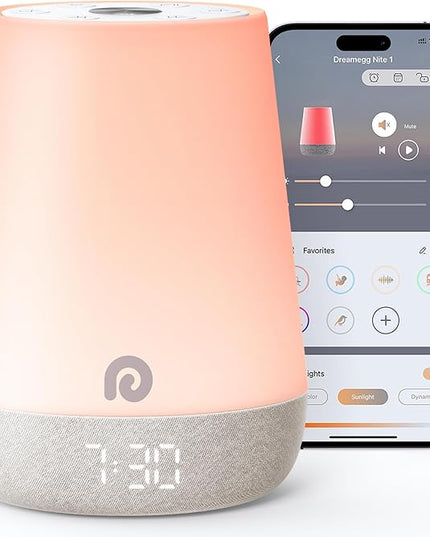 Dreamegg Sound Machine Baby - White Noise Sound Machine Baby With Night Light, Ok to Wake Alarm Clock, 34 Soothing Sounds, Sleep Trainer, Routine Builder, App Control for Kids Nursery Sleeping Bedroom