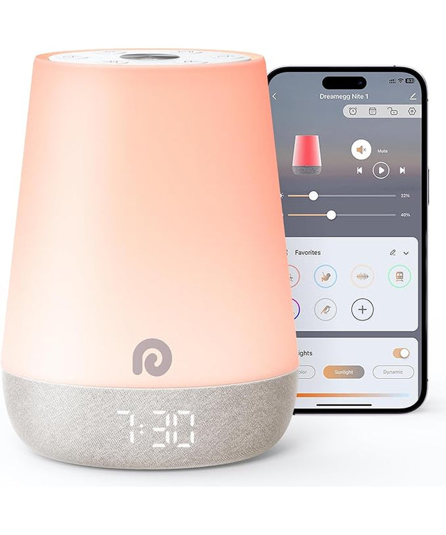 Dreamegg Sound Machine Baby - White Noise Sound Machine Baby With Night Light, Ok to Wake Alarm Clock, 34 Soothing Sounds, Sleep Trainer, Routine Builder, App Control for Kids Nursery Sleeping Bedroom