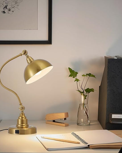 Vintage Brass Gold Desk Lamp Decorative Table Lamp for Home Office Living Room Bedroom Desk Light, Rustic Industrial Farmhouse Antique Library Study Desk Lamp E26 LED Bulb Included