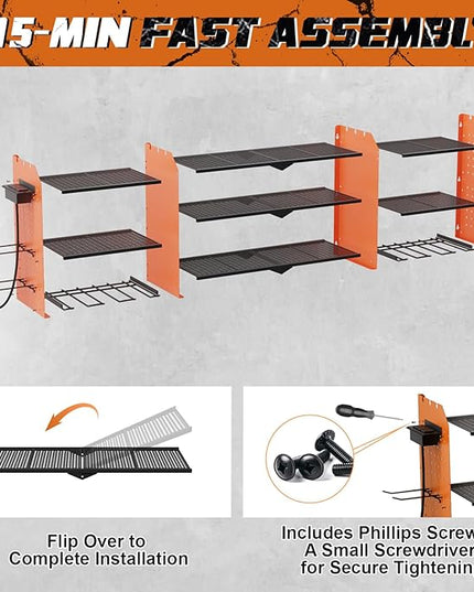Power Tool Organizer Wall Mount, Expanded Width Garage Storage 3 Layer Heavy Duty Power Tool Storage Rack, 45.5" Battery Tools Holder with Charging Station Shelf