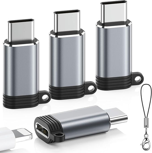 Lightning to USB C Adapter 4 Pack, Fast Charging & Data Sync for iPhone 15/16/17 Pro/Pro Max, Charger Adapter Accessory (Not for Audio/OTG)