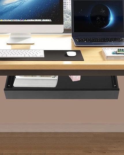 Under Desk Drawer Slide Out For Office Desk, Storage Organizer For Sit Stand Workstation, 22” x 14” x 3”, Black