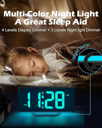 ALANAS RGB Digital Alarm Clock, Color Changing Mood Light with 10 Colors, Dual Alarm with Snooze, Dimmable Display, USB Charger, Adjustable Volume, Plug in, Bedroom Desk Clock for Teens, Adults