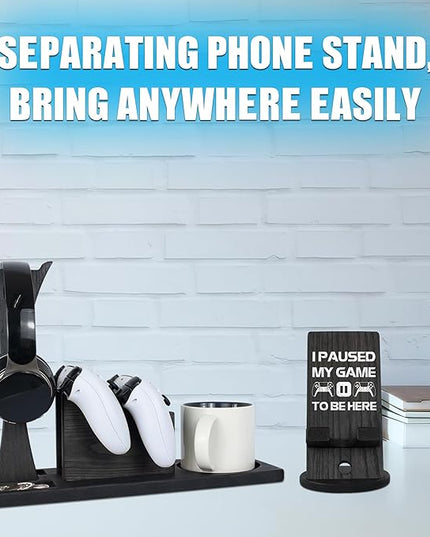 Gaming Accessories Organizer with Headphone Holder, Rotatable Phone Stand & Controller Stand - Unique Gamer Gifts Controllers Holders Gaming Equipment, Gifts for Gamers Controller Holder