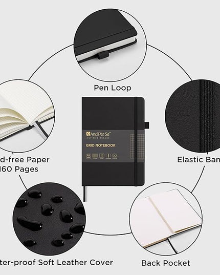 &And Per Se Graph Journal Notebook, 160 Pages, 5.7 x 8 inches College Ruled Thick Paper Notebook Journals for Writing, Grid Hardcover Notebook(1 Pack, black)