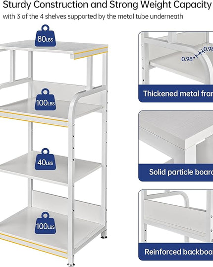 4 Tier White Printer Stand Table with Adjustable Shelves, Movable Printer Shredder Stand with Wheels for Home Office Storage and Organization, Rolling Cart for Computer Tower CPU