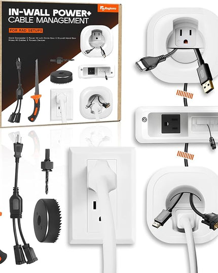 in-Wall Cable Management Kit for TV & Soundbar - Cord Concealer & Power Kit with Circle Saw & Drywall Hand Saw - Hides All Cables & Powers Devices