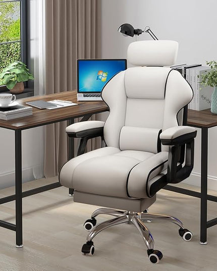 Executive Computer Chair Home Office Desk Chair,Adjustable Angle, Ergonomic Adjustable Height PU Leather Chairs with Cushions Armrest for Long Time Seating-High Office Chair with Footrest