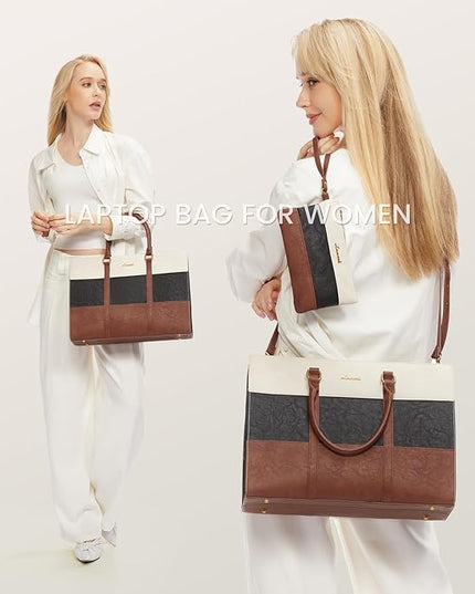 LOVEVOOK Laptop Bag for Women, 15.6 Inch Work Bags for Women, Vintage Leather Laptop Tote Bag, Waterproof Computer Bags with Clutch Purse, Large Capacity Briefcase, Business Office Handbag for Work