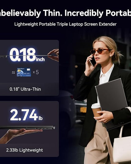 15.3" Laptop Triple Screen Extender Portable, One Cable Connection Laptop Monitor FHD 1080P IPS, Ultra Thin Dual Monitor for 13-17" Laptops, Plug & Play Compatiable with Win/Mac/Chrome/Android/Switch