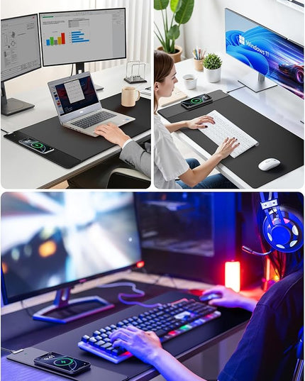 2-in-1 Mouse Pad with Wireless Charging, Gaming Mouse Pad, 31.5"x15.8" Large Desk Mat for Laptop/Keyboard, Waterproof Smooth Surface, Non-Slip Base, No Adapter