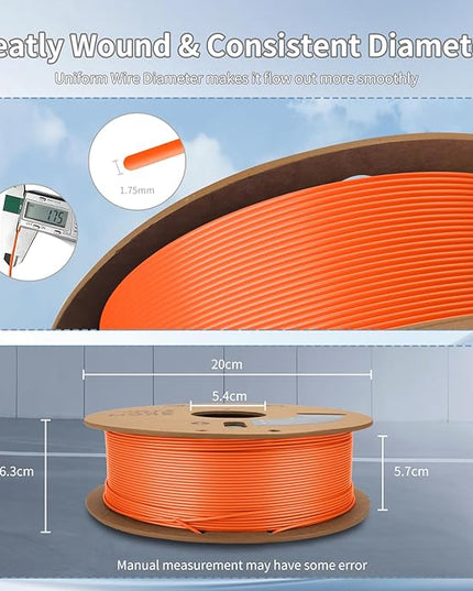 3D Printing Filament High-Speed PLA Filament 1.75mm 300mm/s 1kg Cardboard Spool Dimensional Accuracy +/- 0.03 mm Fit Most 3D FDM Printer-Orange