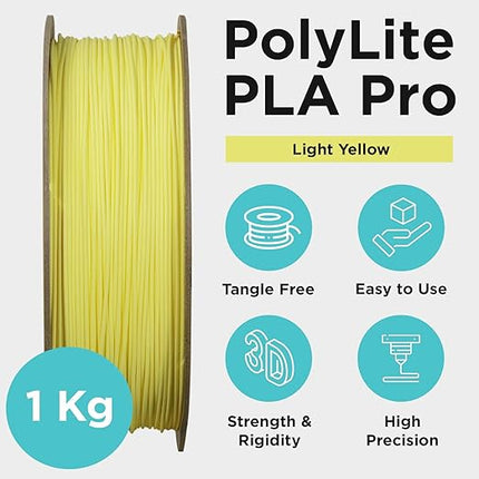 Polymaker PLA PRO Filament 1.75mm 1kg, Tough & High Rigidity Light Yellow 3D Printing Filament, PolyLite PLA PRO 3D Printer Filament 1.75mm, Print with Most 3D Printers