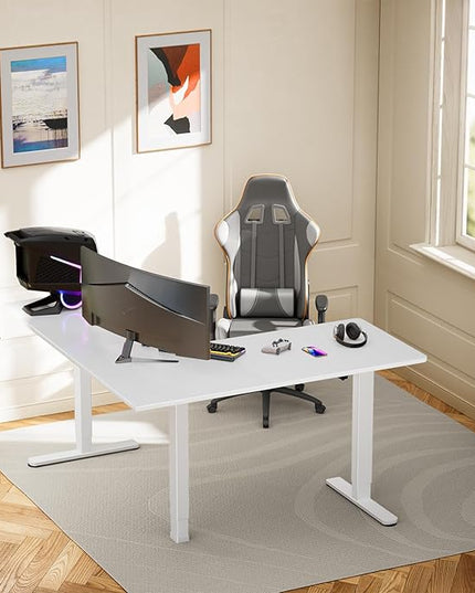 ErGear L Shaped Standing Desk, 63"x55" Electric Adjustable Height Sit Stand up Desk, Ergonomic Large Computer Table, Left & Right Interchangeable Installation, Suitable for Home Office, White