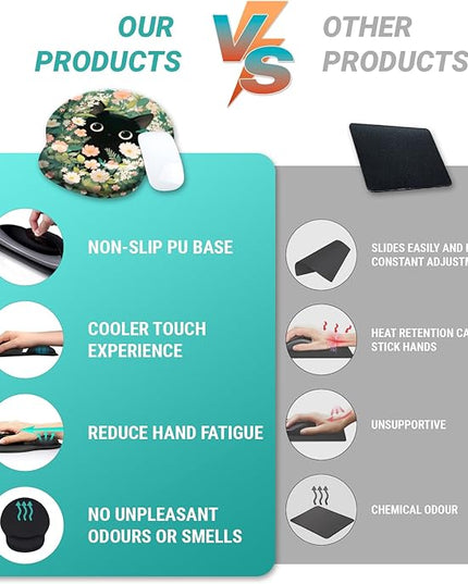 Ergonomic Mouse Pad Wrist Support, Flower Cat Gel Mouse Pads with Wrist Rest, Cute Funny Computer Mousepad for Desk Laptop, Comfortable Mouse Pad for Work Accessories Office Supplies Decor