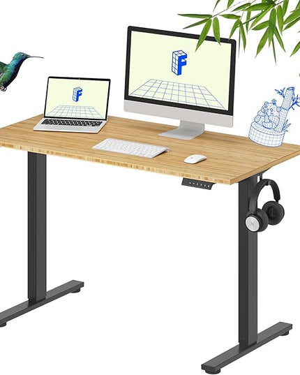 FLEXISPOT EN1 Bamboo Standing Desk, 48 x 24 Inches Whole-Piece Electric Height Adjustable Desk (Black Frame + Bamboo Top, 2 Packages)