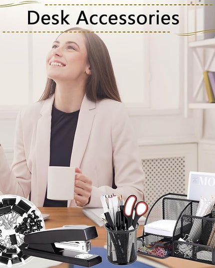 Office Supplies,Desk Accessories,Stapler and Tape Dispenser Set,1000 Staples,Staple Remover,Pen Holder,Folding Phone Holder,Journal Notebook,Ballpoint Pen,Scissor,Ruler,Clear Tape,Sticky Notes,Ect