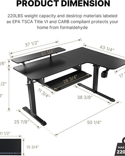 EUREKA ERGONOMIC Standing Desk (61"x43")- L Shaped Desk with Keyboard Tray Adjustable Height Sit Stand Computer Desk Corner Gaming Ergo Desk w Memory Presets, Monitor Stand, LED/USB/Dual Motor, Right