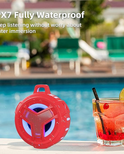 EBODA Bluetooth Shower Speaker, Waterproof Portable Speakers IPX7 Floating, True Wireless Stereo BT 5.0 Speaker with Bass, 2000mAh LED Light for Shower, Pool, Beach, Gifts for Women- Red