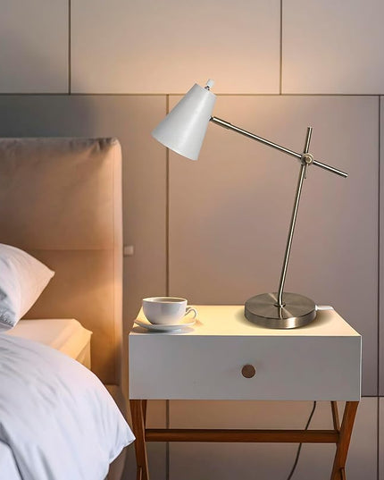HarvestLand HaloBar Brass Desk Lamp Home Office – White Industrial Table Lamp with Solid Base for Office, Reading Lamps for Bedside Table, Study and Reading Task Lamp, Gifts for Adults