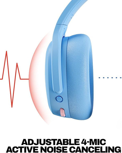 Skullcandy Crusher ANC 2 Wireless Over-Ear Bluetooth Headphones with Multi-Sensory Bass, Active Noise Cancelling, Up to 60 Hours Battery, Microphone for iPhone Android - Preppy Blue