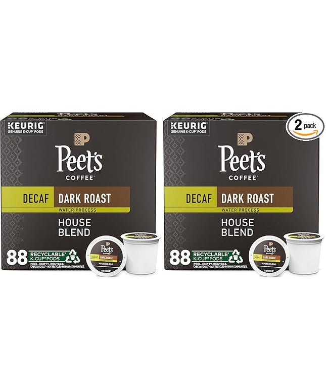 Peet's Coffee Dark Roast K-Cup Pods | Decaffeinated | House Blend | 88 Count | 4 Boxes