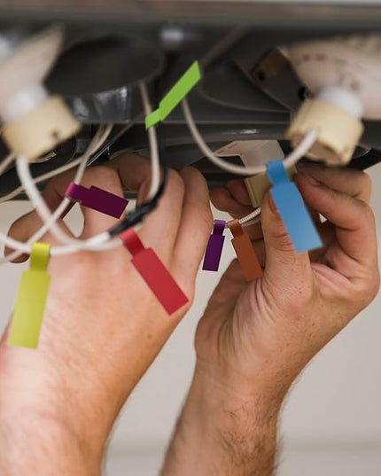 Kenco Cable Labels - 240 Labels 12 Sheets, 10 Colors Waterproof Cord Labels - Write on Stickers Tear and Liquid Resistant for Color Coding and Identification -Made in The USA (960 Labels)