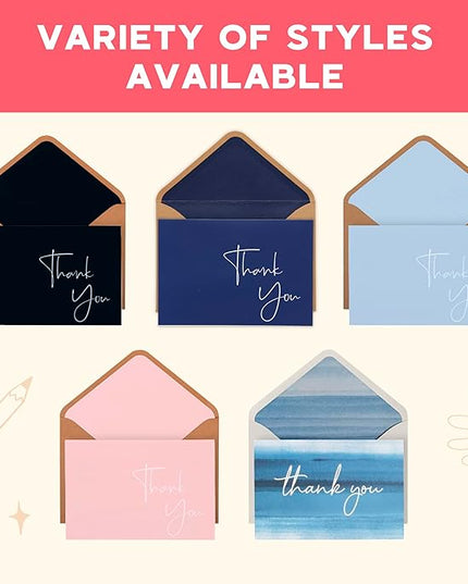 VNS Creations Thank You Cards With Envelopes Bulk Set & Stickers - 100 Pack 4x6 Blank Thank You Notes Bulk Box Set - Large Note Card Small Business, Wedding, Baby Shower & Bridal Shower - White