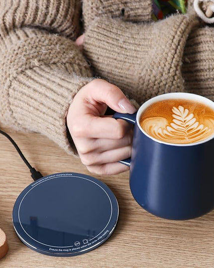 APEKX Warm Cup Coffee Mug Warmer Set - Smart Stable Constant Temperature 131°F, 15W Wireless Charging, 12.8 oz Capacity - Supports USB-C Interface, Automatic Power On/Off Function (4 H). (Deep Navy)
