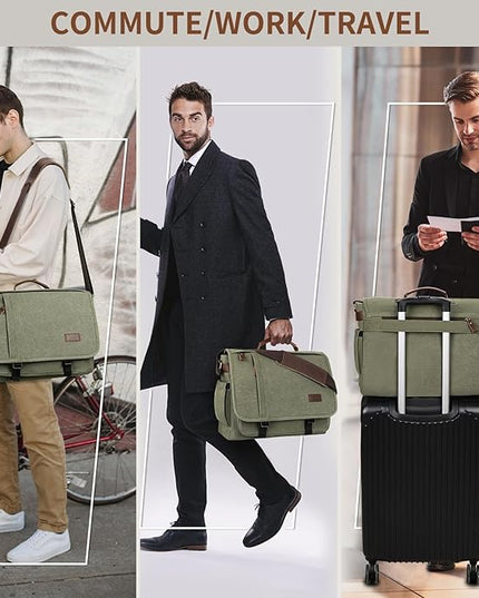 ESTARER Men's Messenger Bag 17.3 Inch, Water-resistant Canvas Laptop Bag, Computer Shoulder Bag for College Travel Work, Army Green