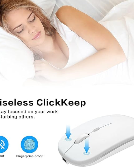 Wireless Bluetooth Mouse Rechargeable Laptop Mice Use Portable(Bluetooth5.2 and USB 2.4G) Dual Mode Connection Silent Slim Computer Mouse for Laptop/iPad Tablet/Apple MacBook/PC(Bright White)