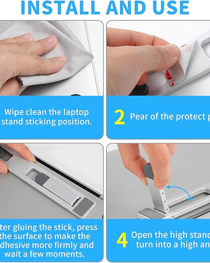Riser for Desk,Pop up Laptop Stand,Adjustable Height Self-Adhesive Portable Laptop Stand with Feet, Extend Leg,Foldable Computer Stand for 10”-17” Models MacBook Air, Keyboard etc.