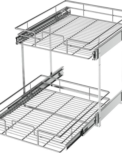 LOVMOR 2 Tier Individual Pull Out Cabinet Organizer 20" W x 21" D, Slide Out Kitchen Cabinet Storage Sliding Shelves