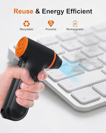 X117 Compressed Air Duster-150000RPM Super Power Snow Blower, 3-Gear Adjustable Mini Blower with Fast Charging, Electric Air Duster for Leaves,Snow,Computer, Keyboard, House, Outdoor,and Car